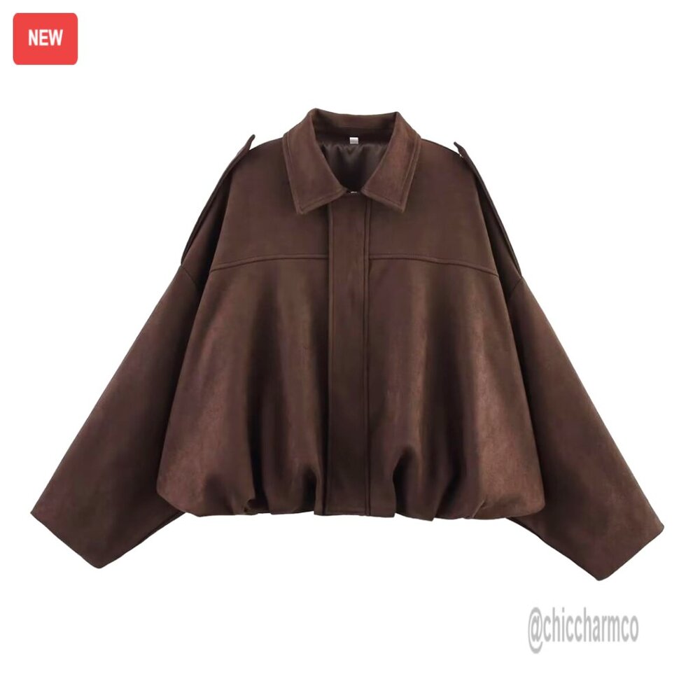 Faux Suede Jacket Women Oversized Zip Up Bomber Leather Jacket